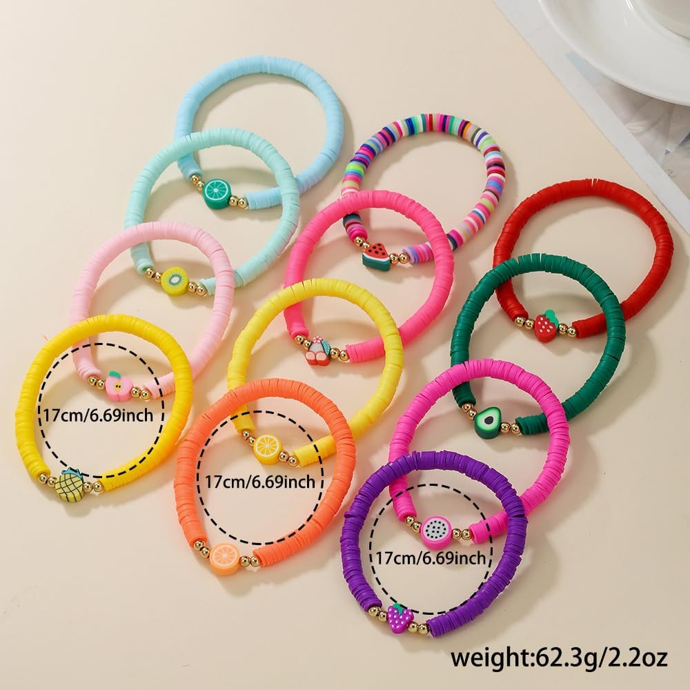 Caiyao Colorful Fruit Clay Stackable Bracelets Set Boho Surfer Heishi Clay Gold Beaded Stretch Bracelet Trendy Friendship Preppy Jewelry for Women Summer Beach Vacation Accessories Gifts - Image 2