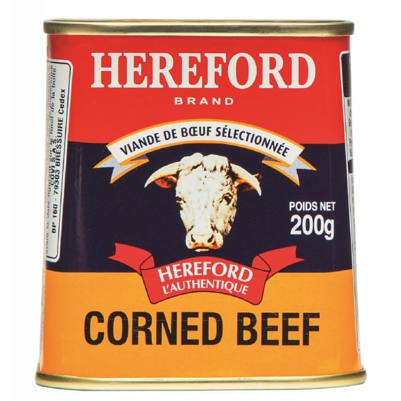 HEREFORD Corned Beef 200G - Viande de boeuf salée en conserve pour vos sandwichs et recettes de cuisine - Préparation artisanale traditionnelle - Lot De 4 - Vendu Par Lot