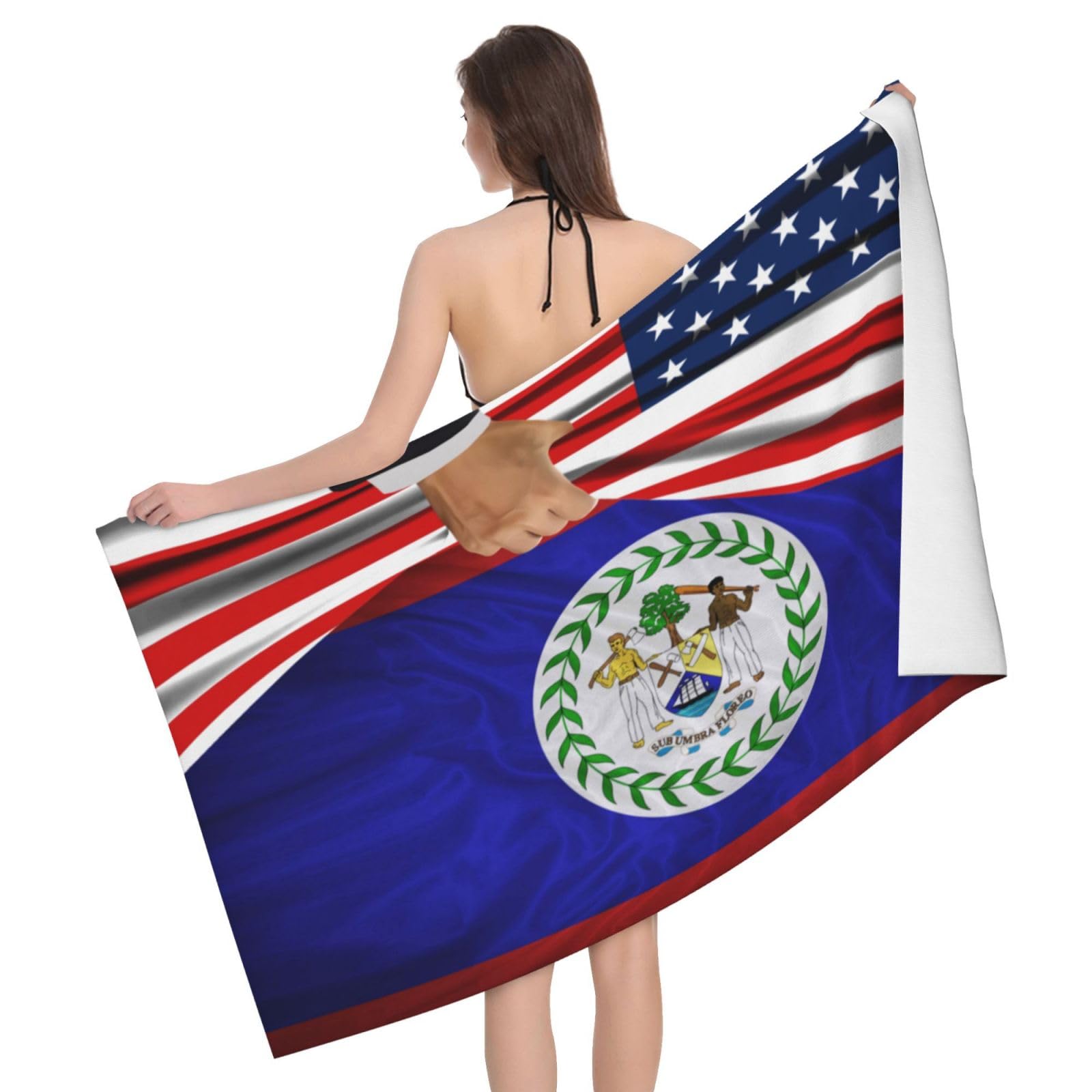 HLBSDM Microfiber America Flag and Belize Flag Beach Towel Quick Dry Soft Sand Free Beach Towels for Pool Swim Beach Lightweight Thin Towels