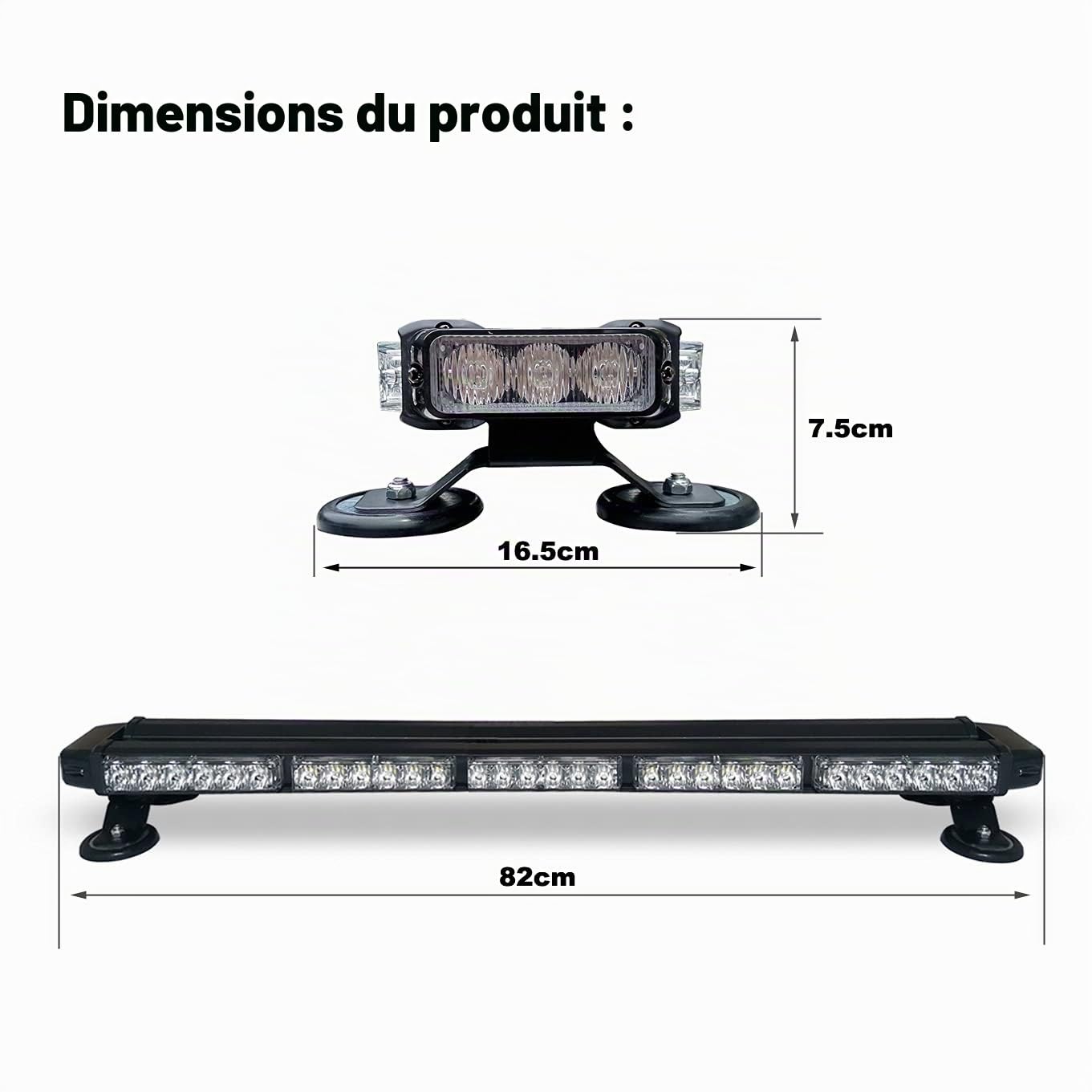 ES-318 Barre Lumineuse stroboscopique avec LED sur Quatre côtés en Forme de scarabée (Ambre Blanc, 5-Barre(32.3 Pouces)