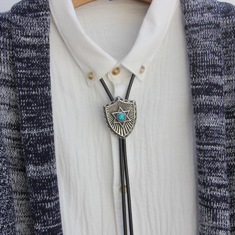 Image of Turquoise Agate Granite BOLO Tie for Men Women Leather Wedding Necklace Western Cowboy Necktie