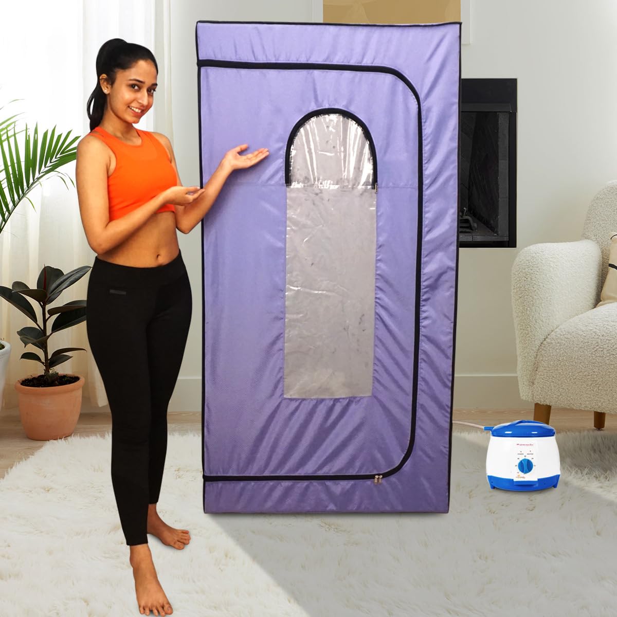 Kawachi Portable Full-Body Steam Sauna Bath with 750W Steam Generator, Foldable Tent & Plastic Stool – 1.5L Home Spa for Detox, Relaxation & Weight-Loss Therapy Violet