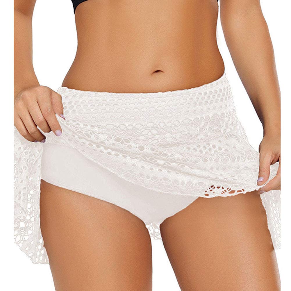 LroHanTankini Swimswear Bottom Women's Mid-Waist Hollow Out Lace Plain Swimming Short Plus Size