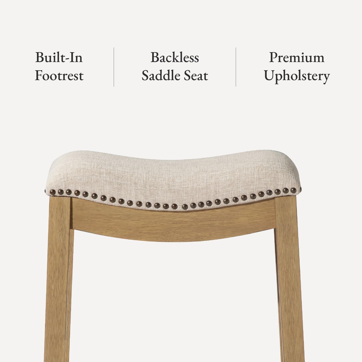 Maven Lane Backless 26 Inch Alex Counter Stool for Kitchen Island, Natural Wood Kitchen Counter Stool, Nailhead Trim, Natural Color Seat