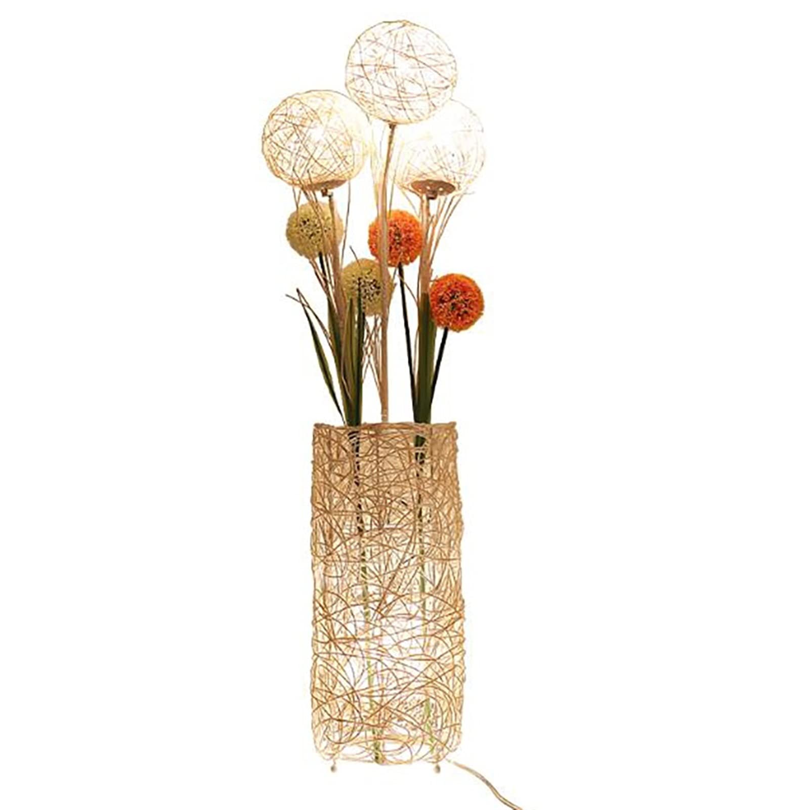 Pastoral Floor Lamp with Hand-Woven Flower Rattan, Garden Light Cylinder Night Light Tree Lanterns for Living Room Reading Bedroom for Living Room Bedroom Office Decor