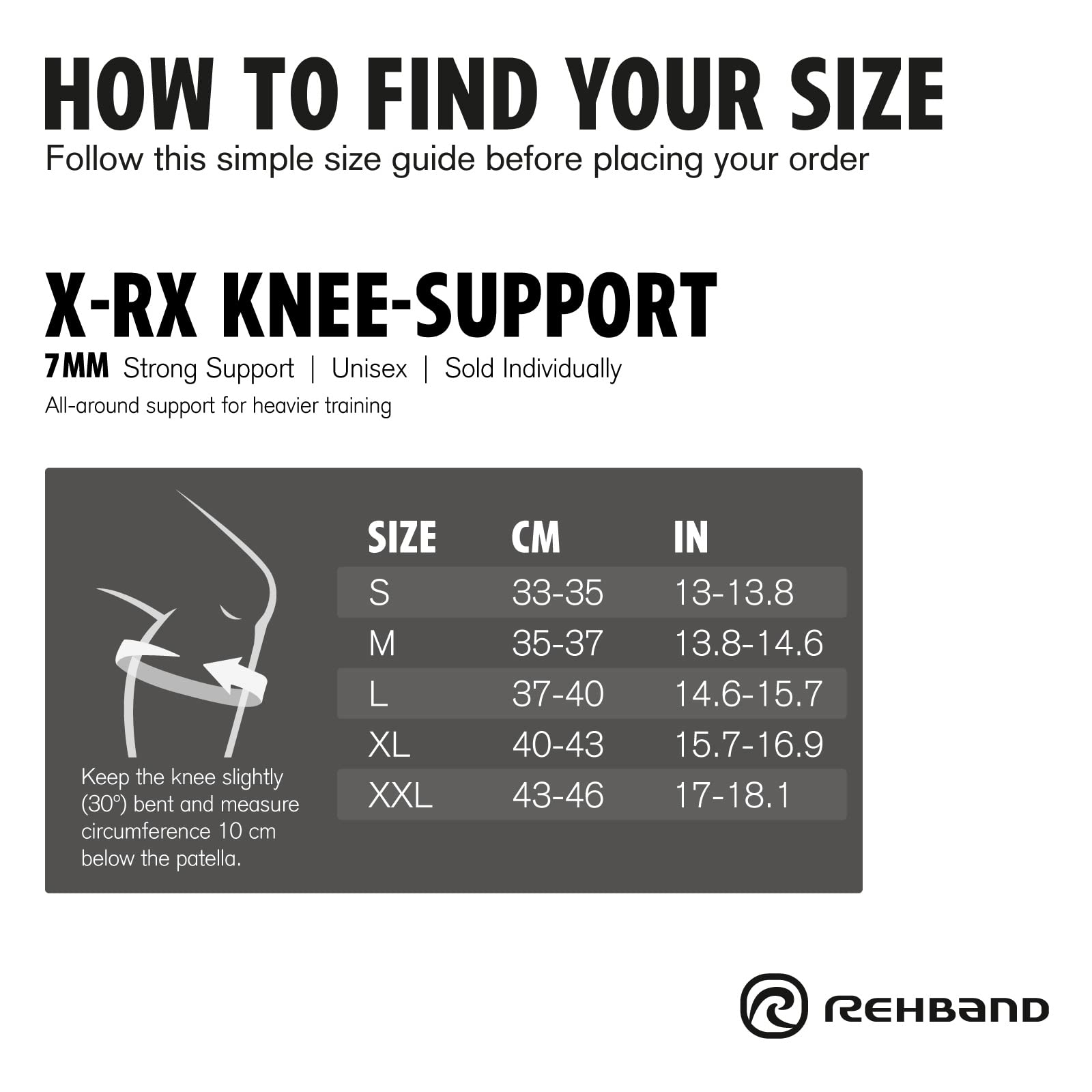 Rehband X-RX genouillère 7 mm - Knee sleeve en néoprène pour musculation et fitness, flexible et antidérapante, protection du genou femme et homme, Couleur:Noir, Taille:M