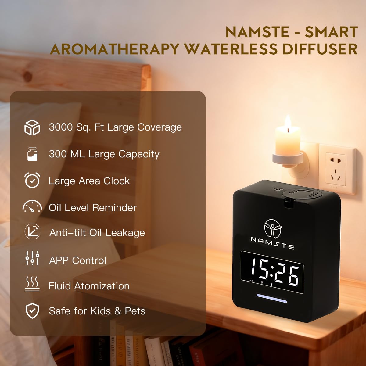 Namste Diffusore senz'acqua - Monitoraggio intelligente del livello dell'olio, sistema HVAC, diffusore del profumo dell'hotel per la grande stanza, copertura 3000 mq, controllo Bluetooth, aroma di