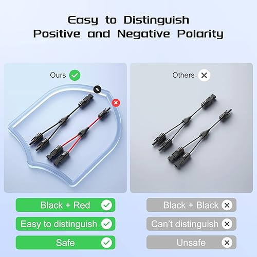 Miniatura 4 de Bateria Power Conectores solares de 30 A, cable de rama en Y, adaptador paralelo de cable solar en par para panel solar (1 MFF+1 FMM)..