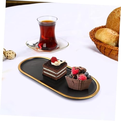 Miniatura 2 de NOLITOY 1pc Ceramic Jewelry Tray Sushi Plate Fruit Plate Dish Ceramic Earring Plate Bandejas Decorativas Black Decorative Tray Black Tray Key Tray