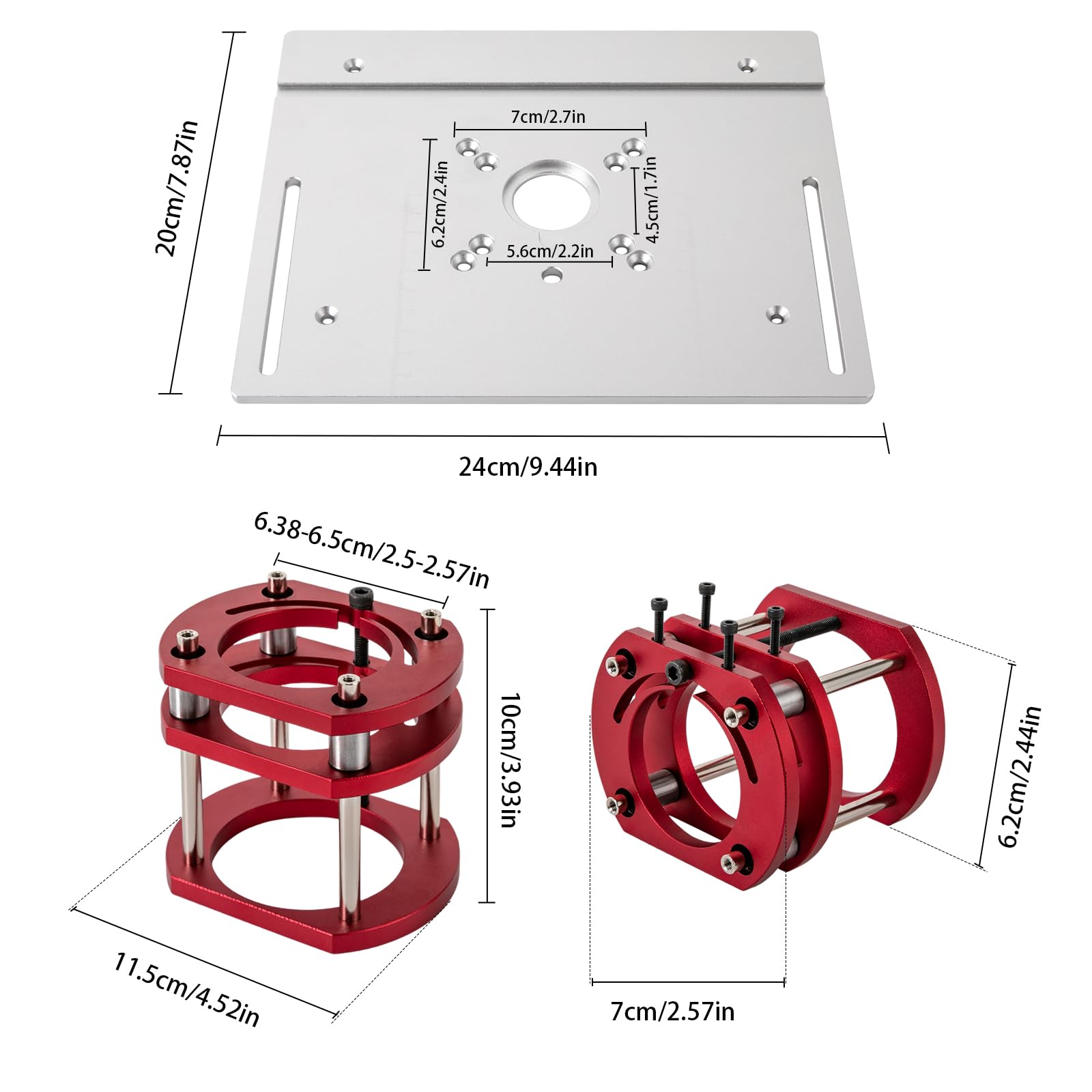 Table de fraisage, plaque d'insertion en alliage d'aluminium, table de fraisage, plateau de table avec échelle claire, table de fraisage, plaque d'insertion pour défonceuse, machine à