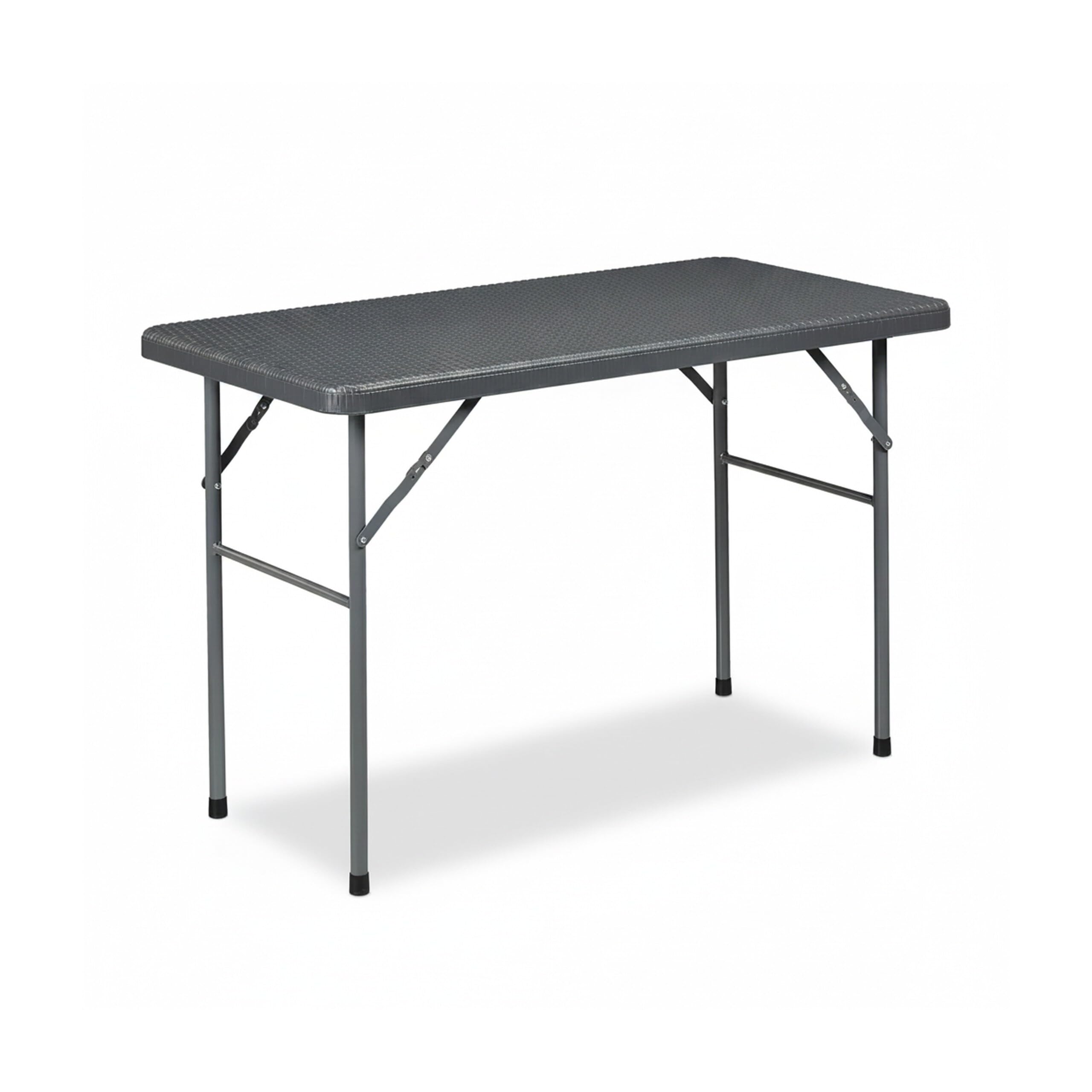 Relaxdays Tavolino Ripiegabile da Giardino, HLP 74 x 121,5 x 61 cm, Aspetto Rattan, Tavolo di Plastica e Metallo, Grigio