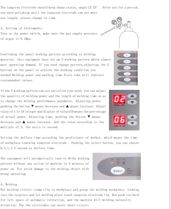 Diagram showing how to adjust welding power and time settings on the control panel