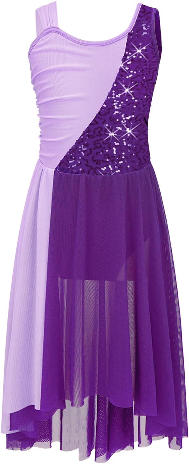 Kids Girls Sequins Sleeveless Ballet Latin Lyrical Dance Dress Contemporary Modern Performance Costume