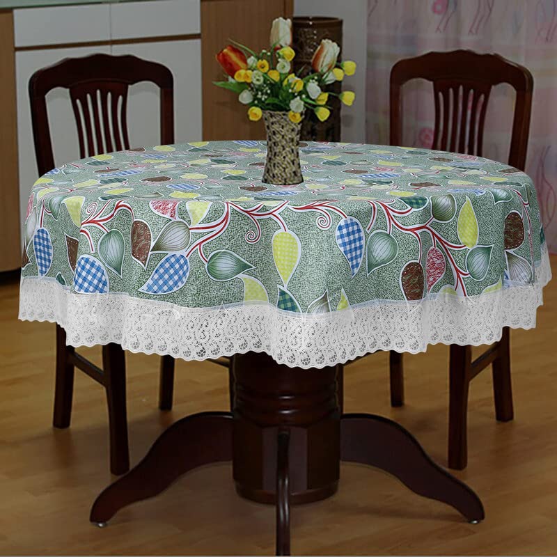 Image of Dakshya Industries Printed PVC Plastic Flowered 4 Seater Round Shape Table Cover (Size- 60 Inches Round)