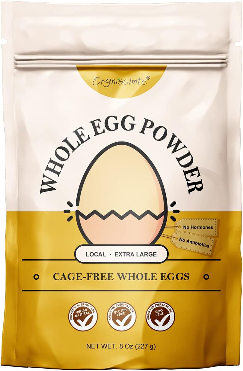 Orgnisulmte Whole Egg Powder, Fresh Pasteurized Egg Powder, All Natural 8 Oz