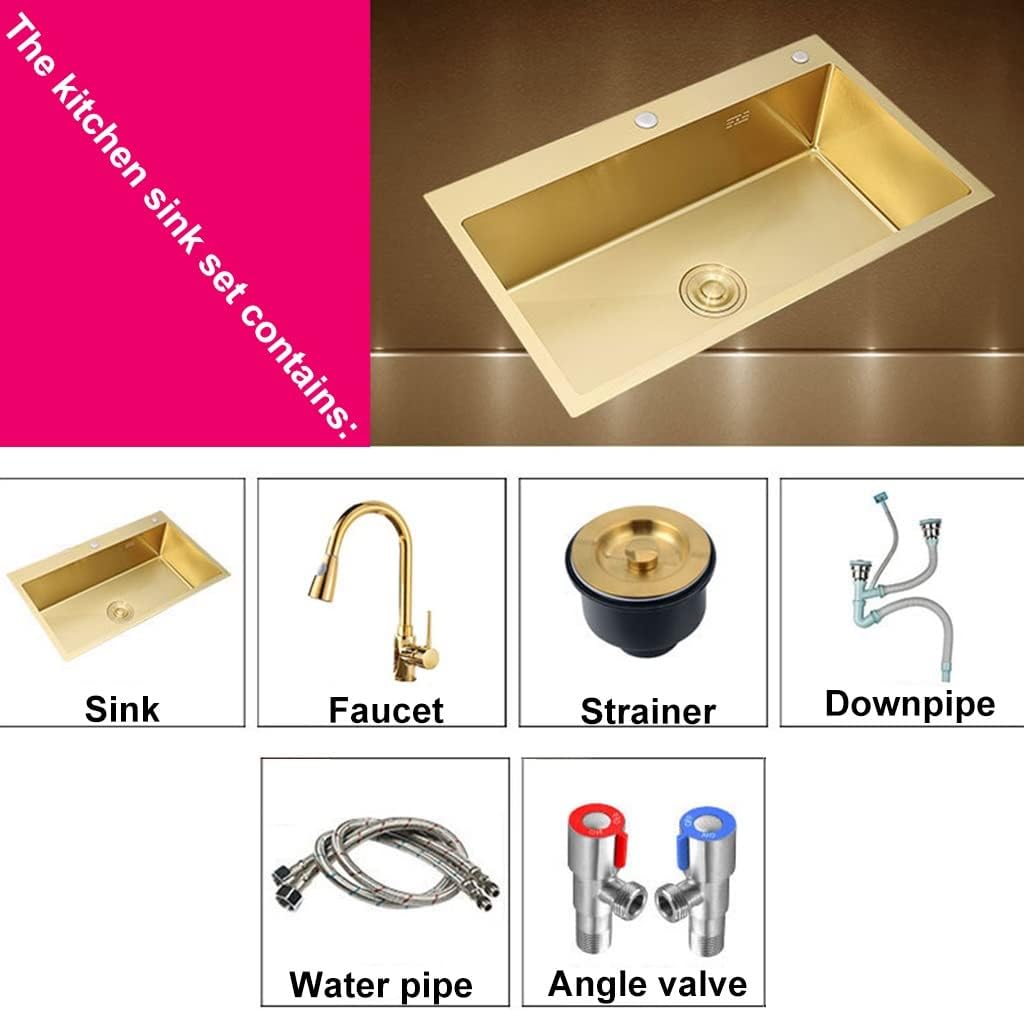 Home Décor Large Bar Sink Single Bowl Bar Prep Sink Rv Sink Drop in or Undermount with Pull-Out Tap and Drain Kitchen (75 * 45 * 21Cm