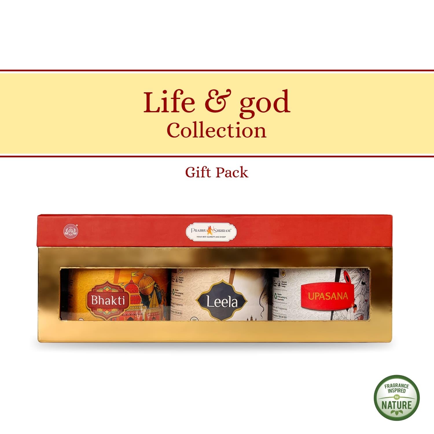 Prabhu Shriram Life & God Collection - Confezione regalo di coni di incenso di alta qualità, 100% senza carbone, a basso contenuto di fumi, confezione regalo di lusso