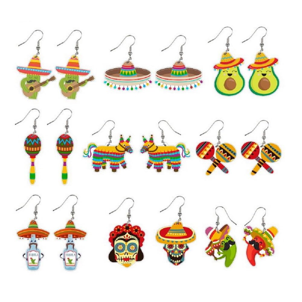 9 Pairs Cinco De Mayo Earrings for Women Girls Mexican Fiesta Earrings Set Funny Pepper Racket Rainbow Horse Hat Cactus Guitar Chili Acrylic Drop Dangle Earrings Mexican Festival Jewelry Gifts (B0D14DRY5Z) Amazon Price History, Amazon Price Tracker