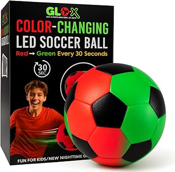 Glow in the Dark Soccer Ball Size 5 Ball - Color Changing LED Light Up Socerball Red & Green Light Every 30 Seconds Night Sports Fun for Kids, Teens & Adults Birthday Ideas