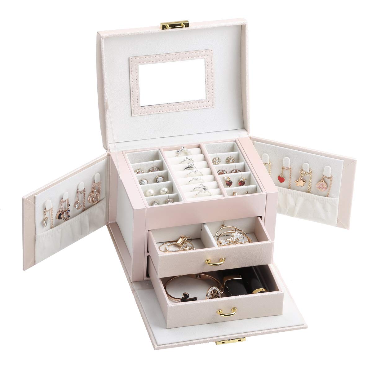 CREATORCREATOR Jewelry Box Large Necklace Earring Rings Jewelry Organizer Pink Jewelry Cabinet Gift Case for Women Girls