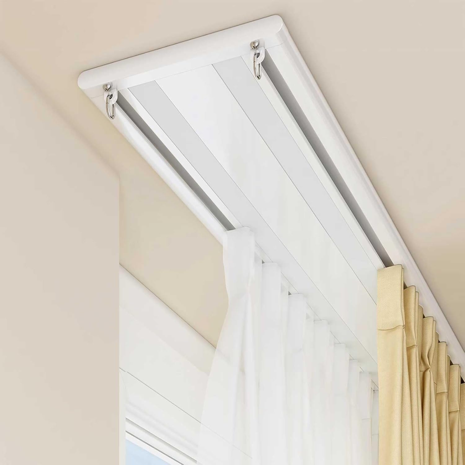 Ultra-Thin Silent Ceiling Curtain Track System, Double Curtain Track Set for Room Divider, Ceiling Mount - Ideal for Living Room, Bedroom, Hospital (White, 5.5m/18ft)