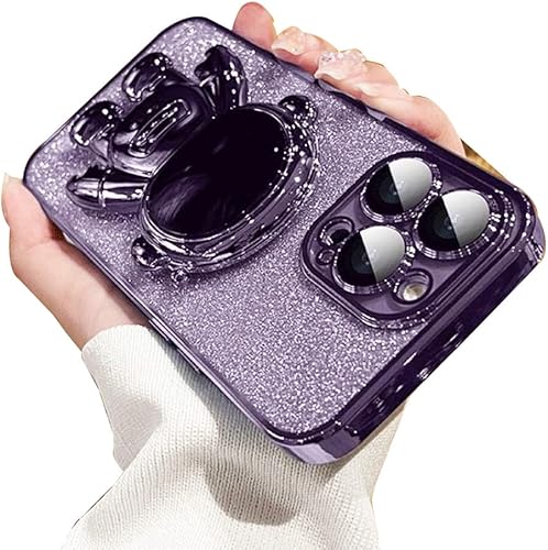 Funda compatible con iPhone 11 Pro para mujer, soporte oculto de astronauta chapado en 6D, lujosa funda brillante para iPhone 11 Pro, funda con