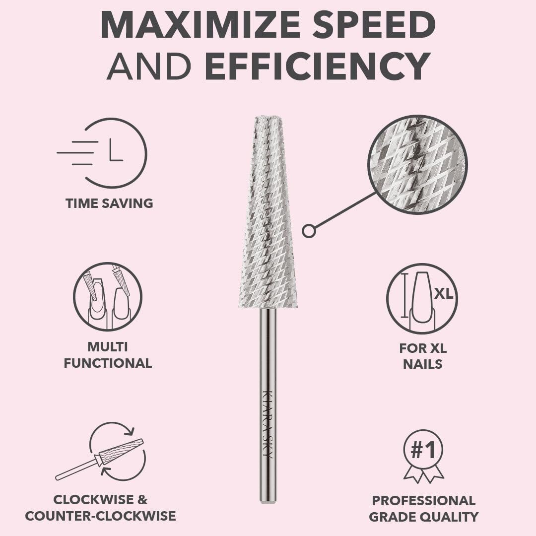 Kiara Sky XL 5-in-1 Medium Nail Drill Bit | 3/32"" Carbide Extra Long Multi-use Bit | 2-way Rotate Left and Right Handed - Non Coated