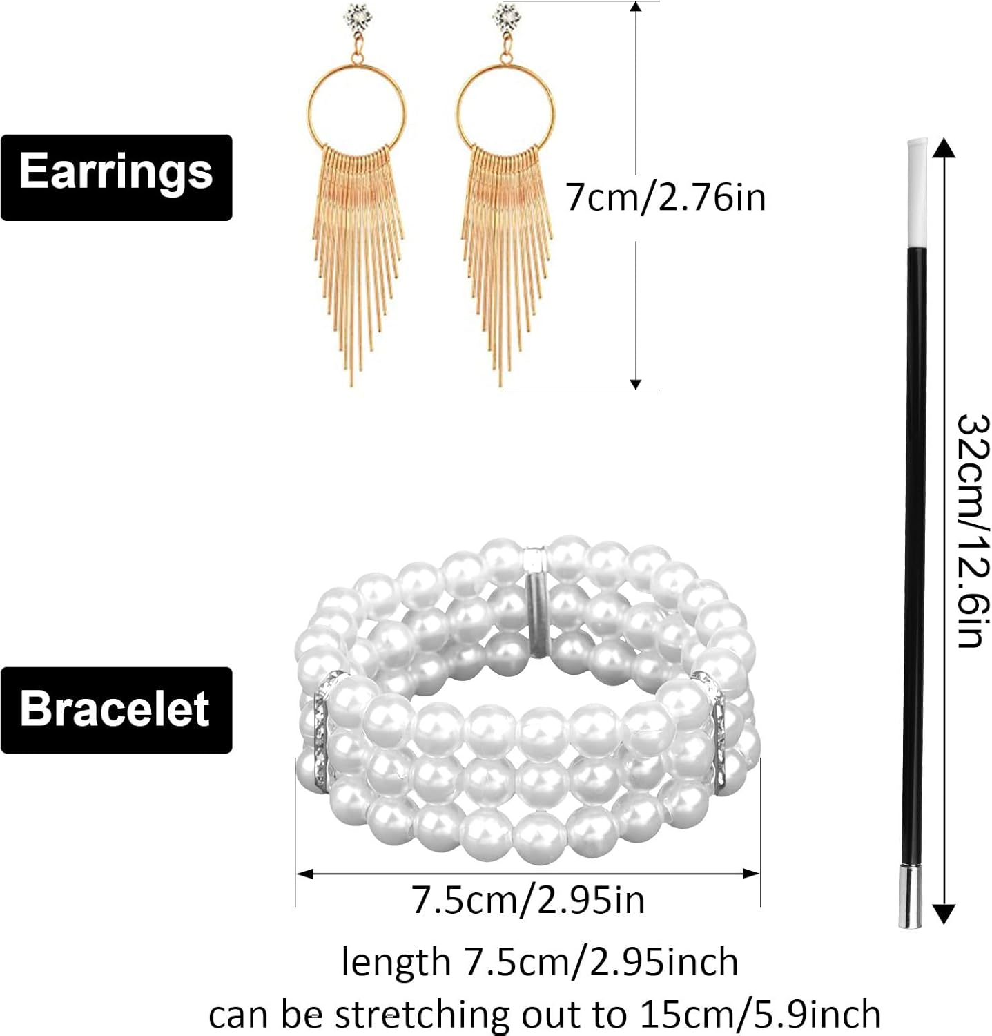 ASTARON 1920s Accessories Set for Women Earrings Pearl Necklace Pearl Bracelet Flapper Headband, Roaring 20's Theme Set - Image 6