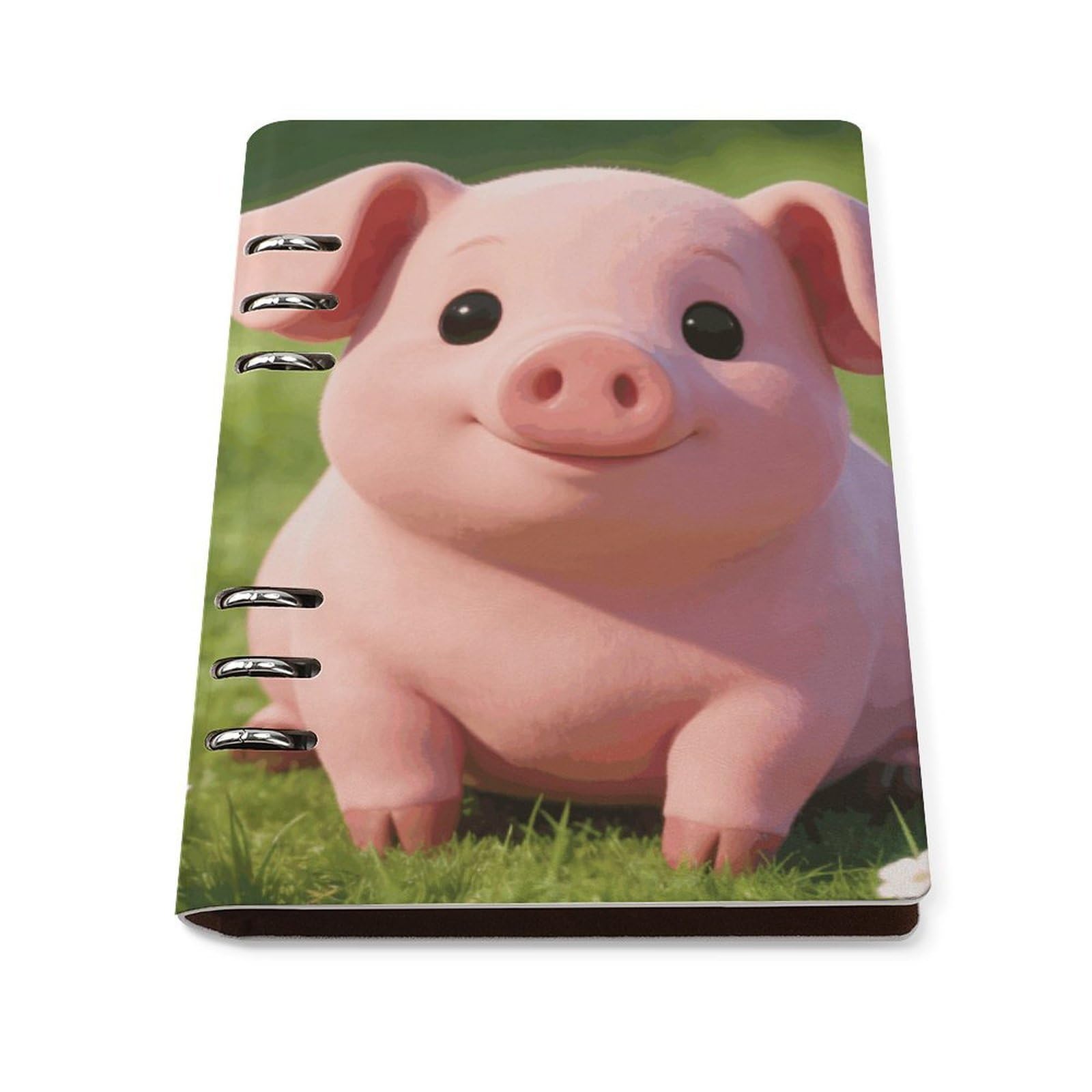 Cuaderno de anillas de cerdo rosa A5 de piel sintética recargable 8
