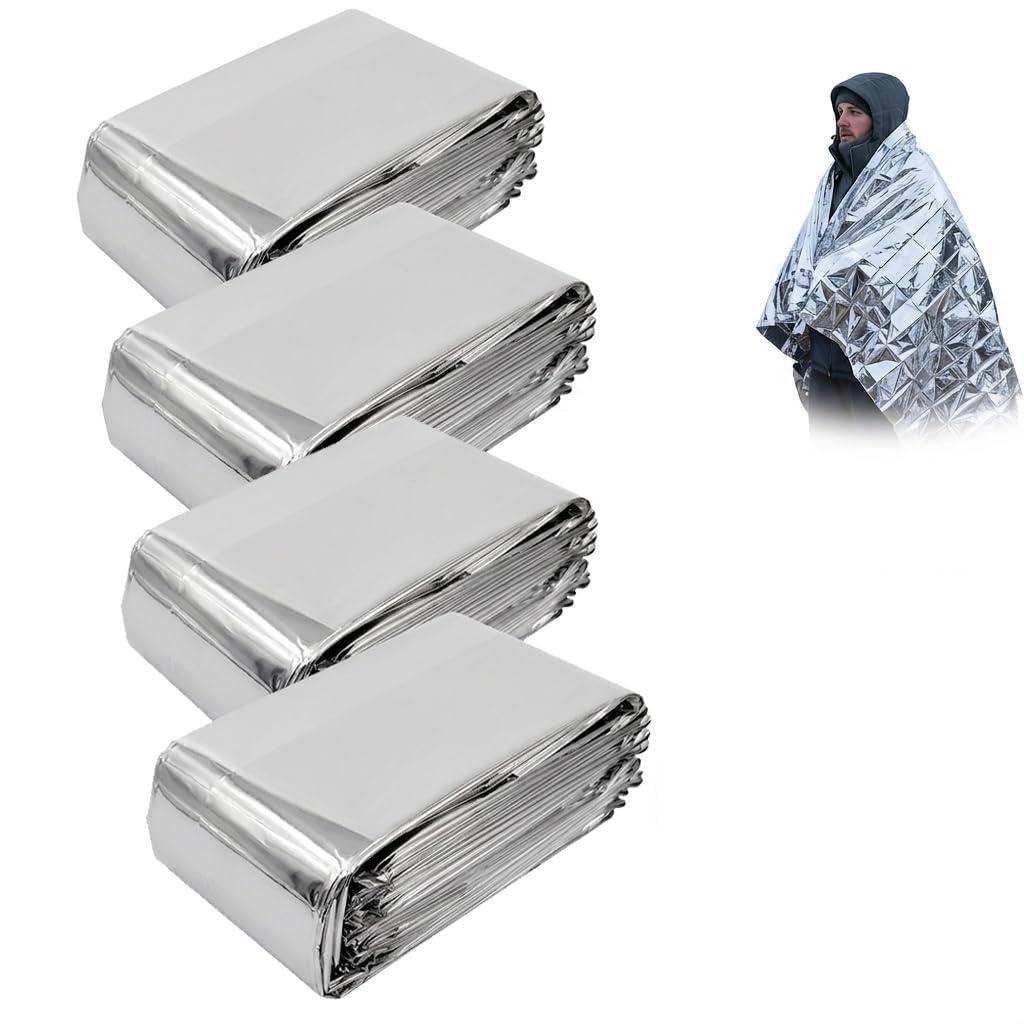 4pcs 210*130cm High Reflective Mylar Film Silver Plant Growth Mylar Films Sun Reflective Film Emergency Thermal Blanket First Aid Blanket for Plant Reflection Garden Greenhouse Camping Hiking