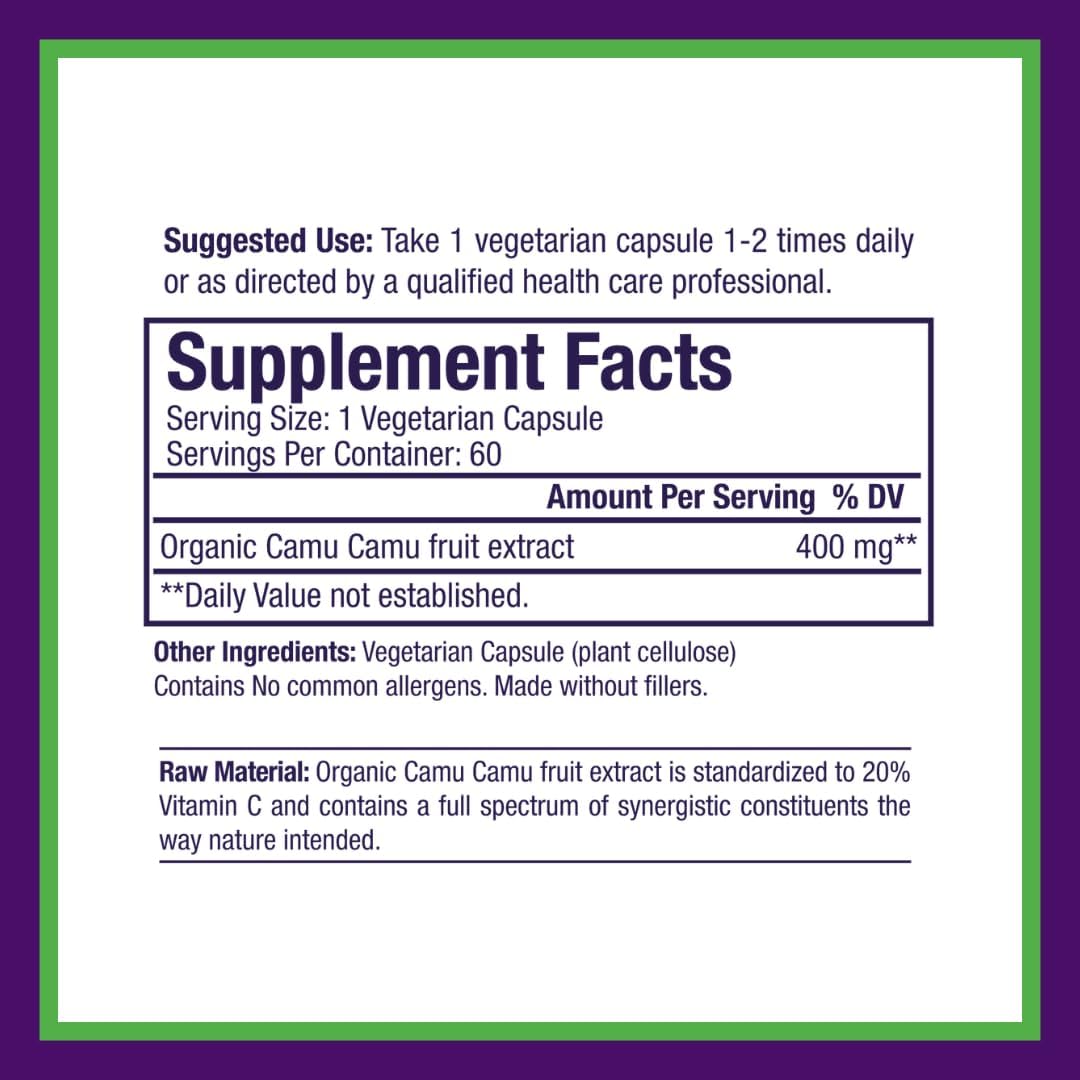 Paradise Herbs, Organic Camu Camu Extract, 400 mg, Rich in Vitamin C, Pure & Potent, Gluten Free, Non-GMO, Vegan, 60 Capsules - Image 4