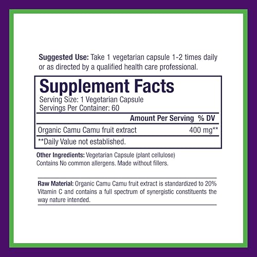 Miniatura 4 de Paradise Herbs Camu Camu con Natures C 400 mg 60 cápsulas