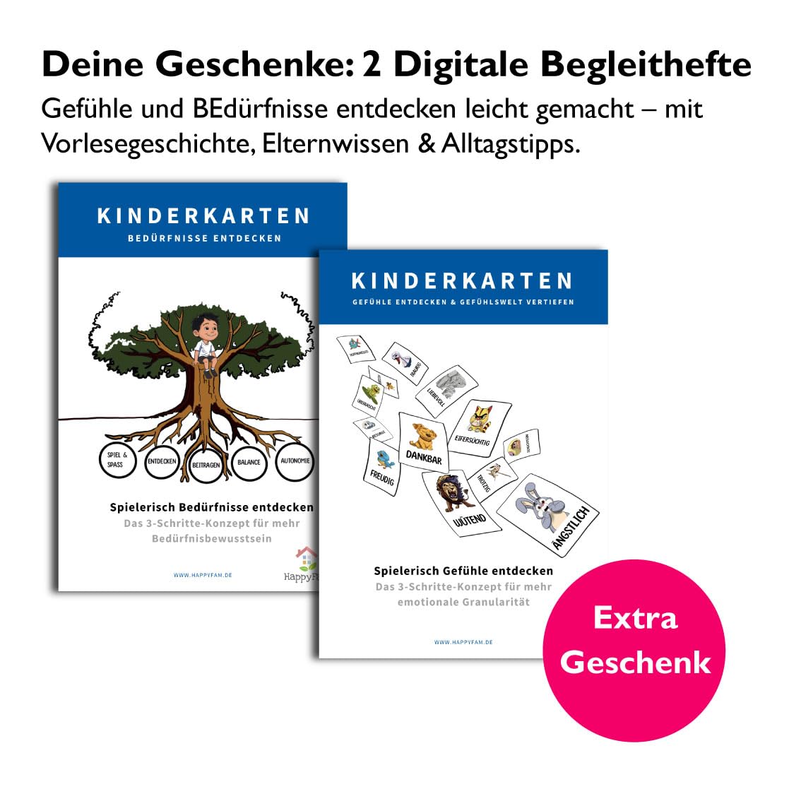 HappyFam® Emotionskarten: Kinder-Entwicklungs-Komplettset | Pädagogisch wertvoll für hochsensible Kinder | Bedürfniskarten und Gefühlskarten für Kinder | Selbstregulation Kinder