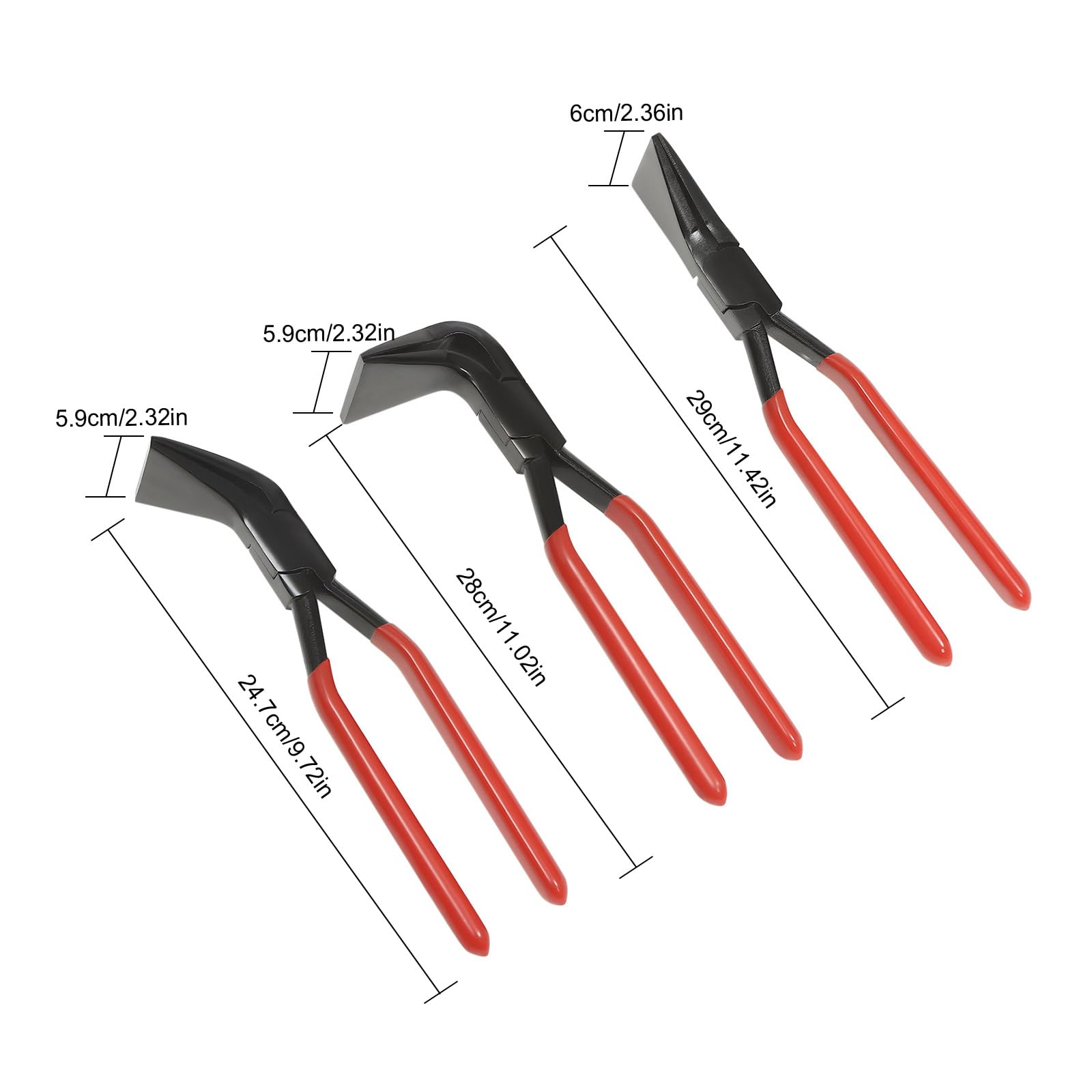 Set di 3 utensili in lamiera, set di pinze per piegatura e appiattire di lamiera, diritte, 45° e 90°, colore: rosso