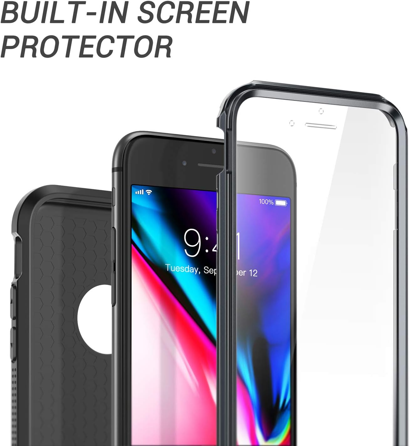 YOUMAKER Designed for iPhone 8 Case & iPhone 7 Case, Heavy Duty Rugged Full Body Protection Slim Shockproof Phone Cover for Apple iPhone 7/iPhone 8 4.7 Inch - Black