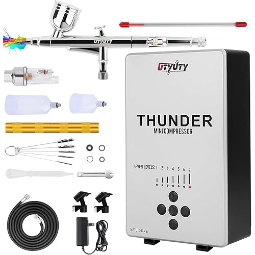 Airbrush Kit with Air Compressor,Portable 27PSI 7 Pressure Levels, 35dB Ultra-Quiet,Dual-Action 0.3mm Airbrush Gun for Beginners,Painting,Models,Makeup,Crafts & Cake Decor