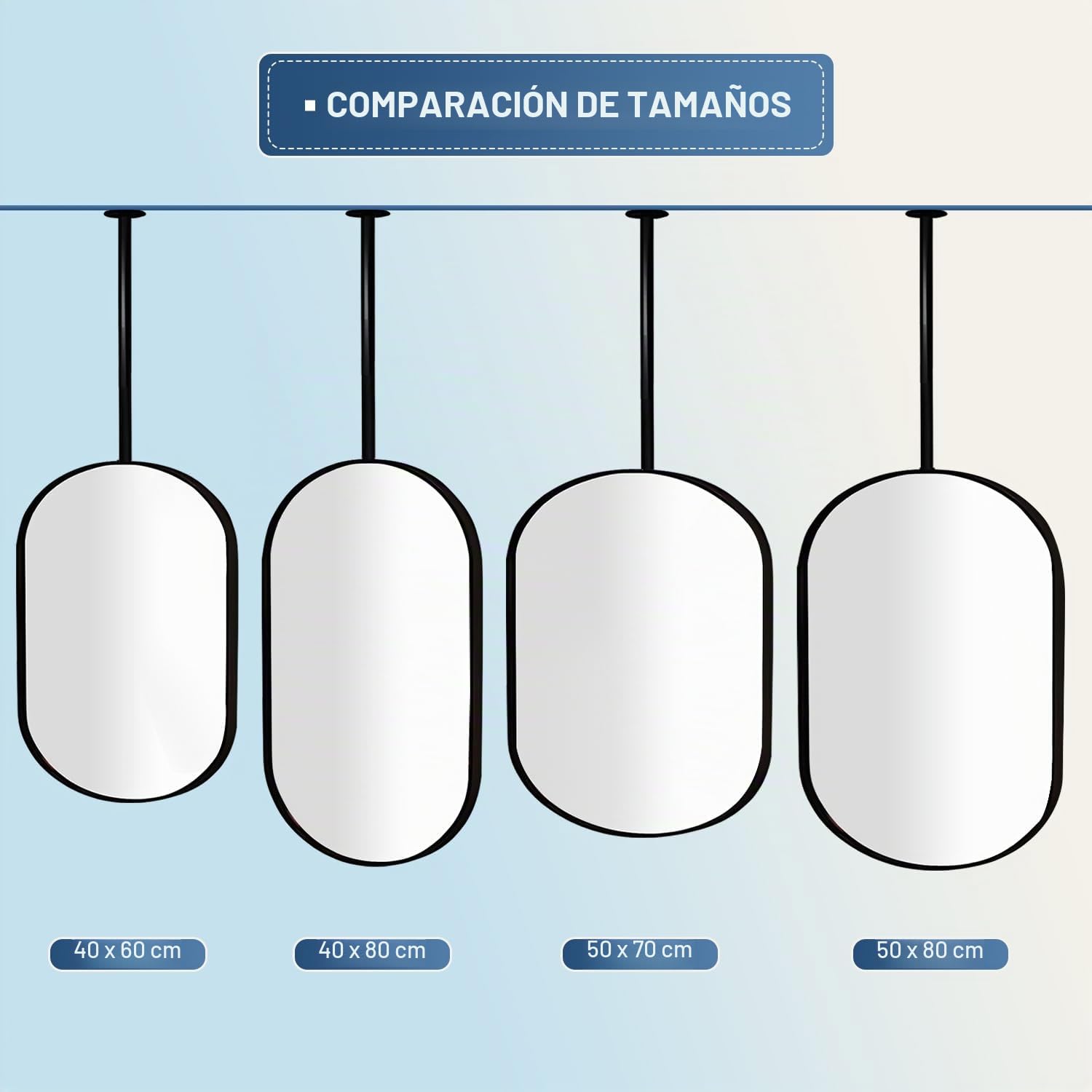 Espejo De Baño Montado En La Pared - Espejo De Tocador Ovalado Espejos De Vidrio Templado(Size:50 * 70cm,Color:Black)