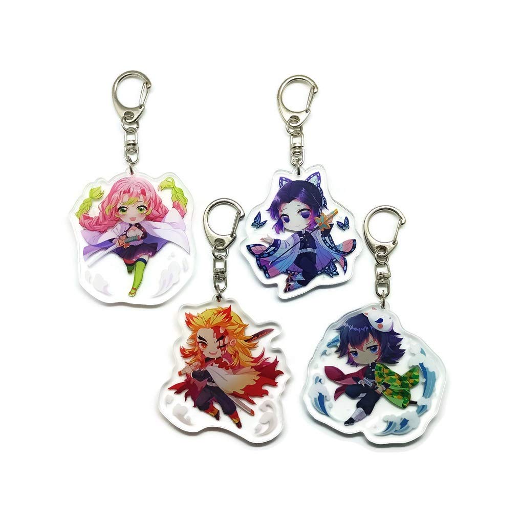 EBTY DREAMSInc. - Set of 4 Demon DS Acrylic Keychain Hashira: Giyuu Tomioka, Mitsuri Kanroji, Kyoujurou Rengoku, Shinobu Kochou, Multicolored, Pendant Height: 2 inches, Multicolored, Pendant Height: