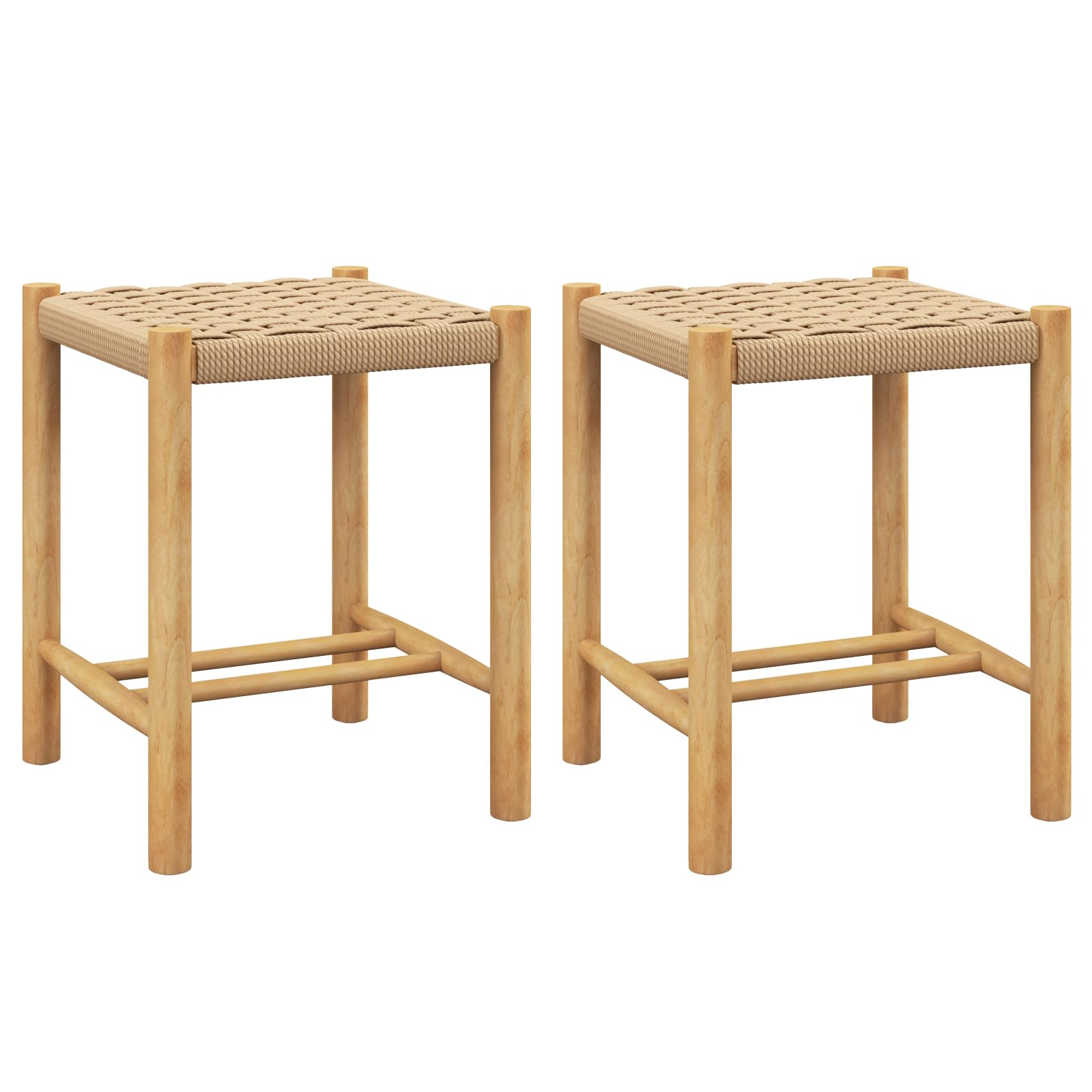 GIANTEX Juego de 2 Taburetes de Bar, Sillas de Comedor, Madera y Papel Trenzado de Bistró con Reposapiés