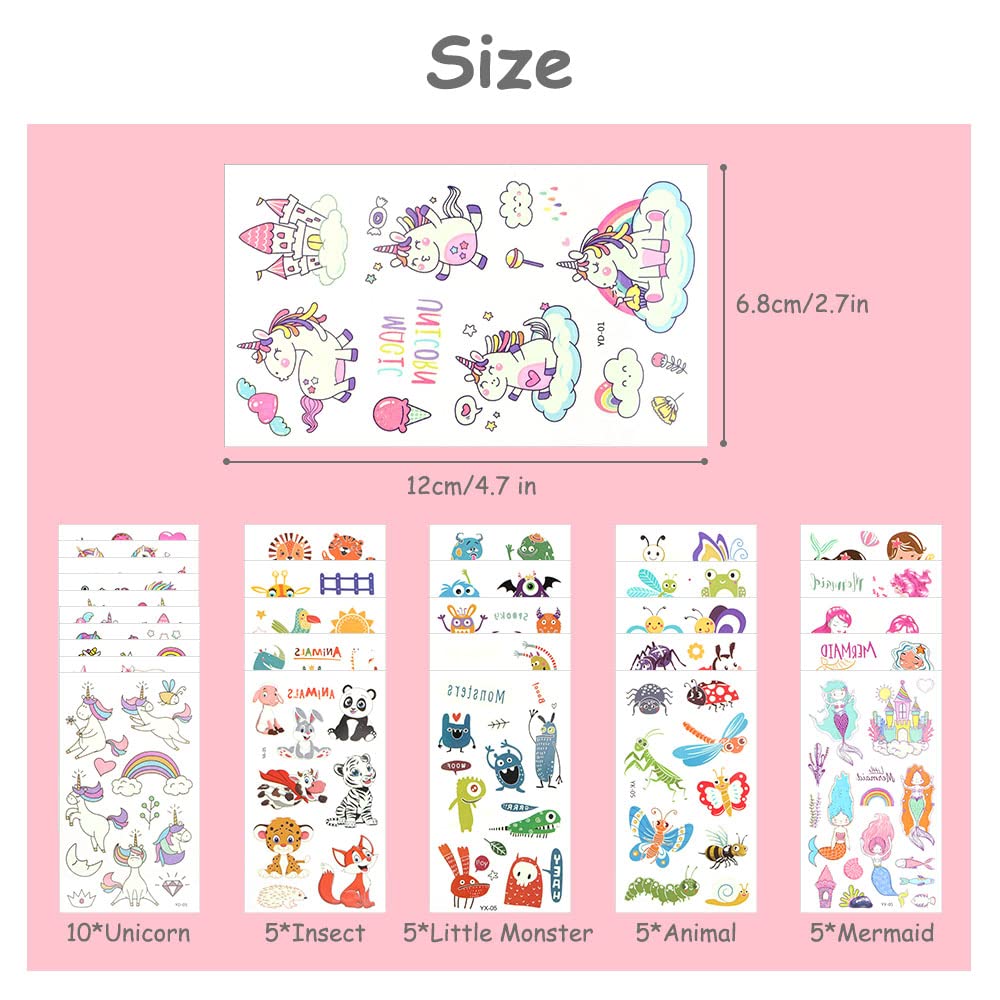 ACWOO Tatuaggi Temporanei per Bambini 30 Fogli, 6 Stili Luminosi Tatuaggi Temporanei Stickers, per Bambini Adulti Regalini Fine Festa Compleann
