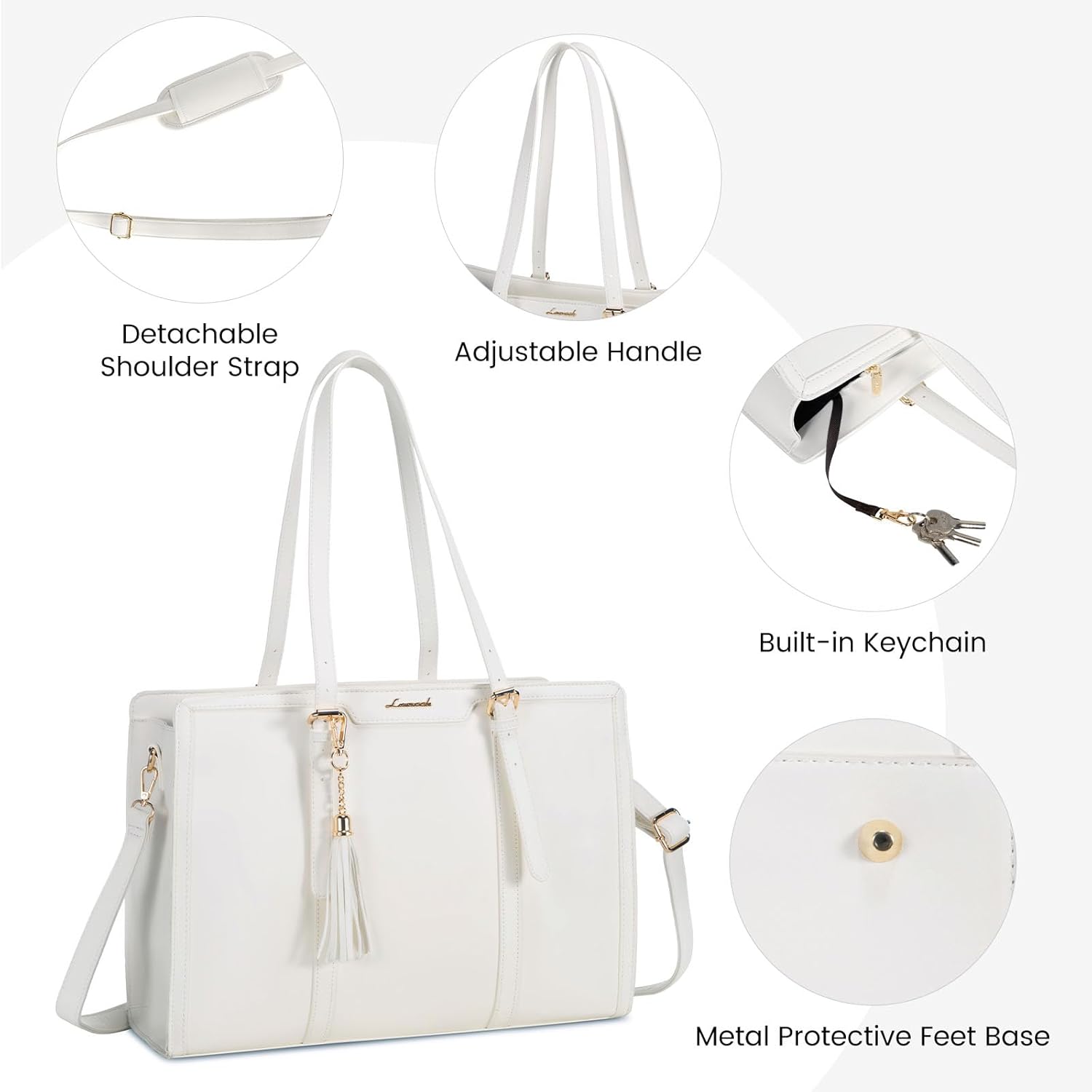 LOVEVOOK Laptop Bag for Women 15.6 inch Lightweight Leather Laptop Tote Bag, Large Capacity Computer bag with Clutch Purse for Business, Work, Office, Travel, School（White，15.6 Inch） - Image 6