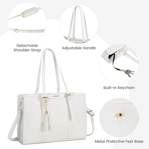 Miniatura 6 de LOVEVOOK Bolsa para laptop para mujeres de 15.6 pulgadas, ligera, de cuero, bolsa tote para laptop, bolsa para computadora de gran capacidad con