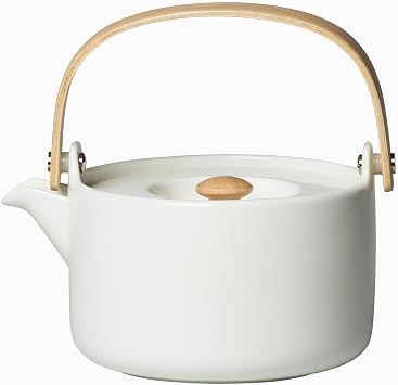 MARIMEKKO Oiva Stoneware Teapot Refine Your Kitchen Decor with Our Iconic White Stoneware Stylish & Classic Ceramic Teapot with Tea Infuser Lid 26.63 oz