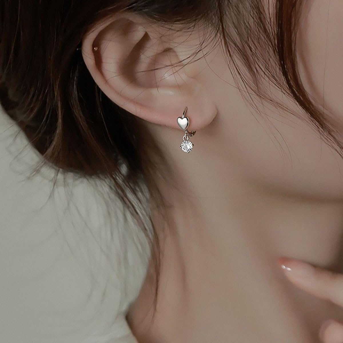 SLUYNZ Sterling Silver Small Love Heart Huggie Hoop Earrings for Women Tiny CZ Heart Hoop Earrings Huggie Valentines Day Earrings
