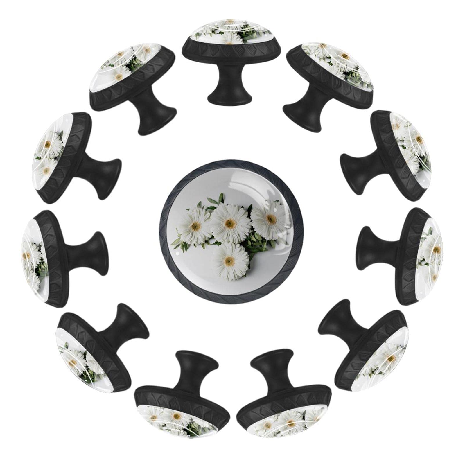Bouton de tiroir noir à motif marguerite avec prise en main ergonomique pour placard de cuisine