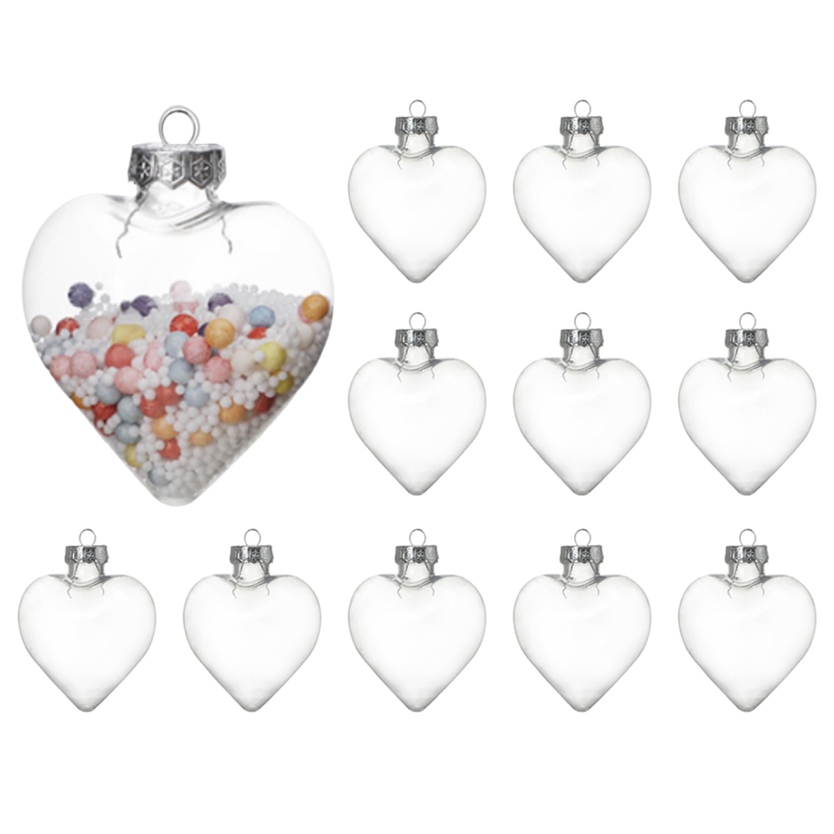 Clear Plastic Baubles Fillable Heart Shape Baubles Hanging Christmas Tree Decor for Party Supplies 12pcs 9x11 cm Clear Plastic
