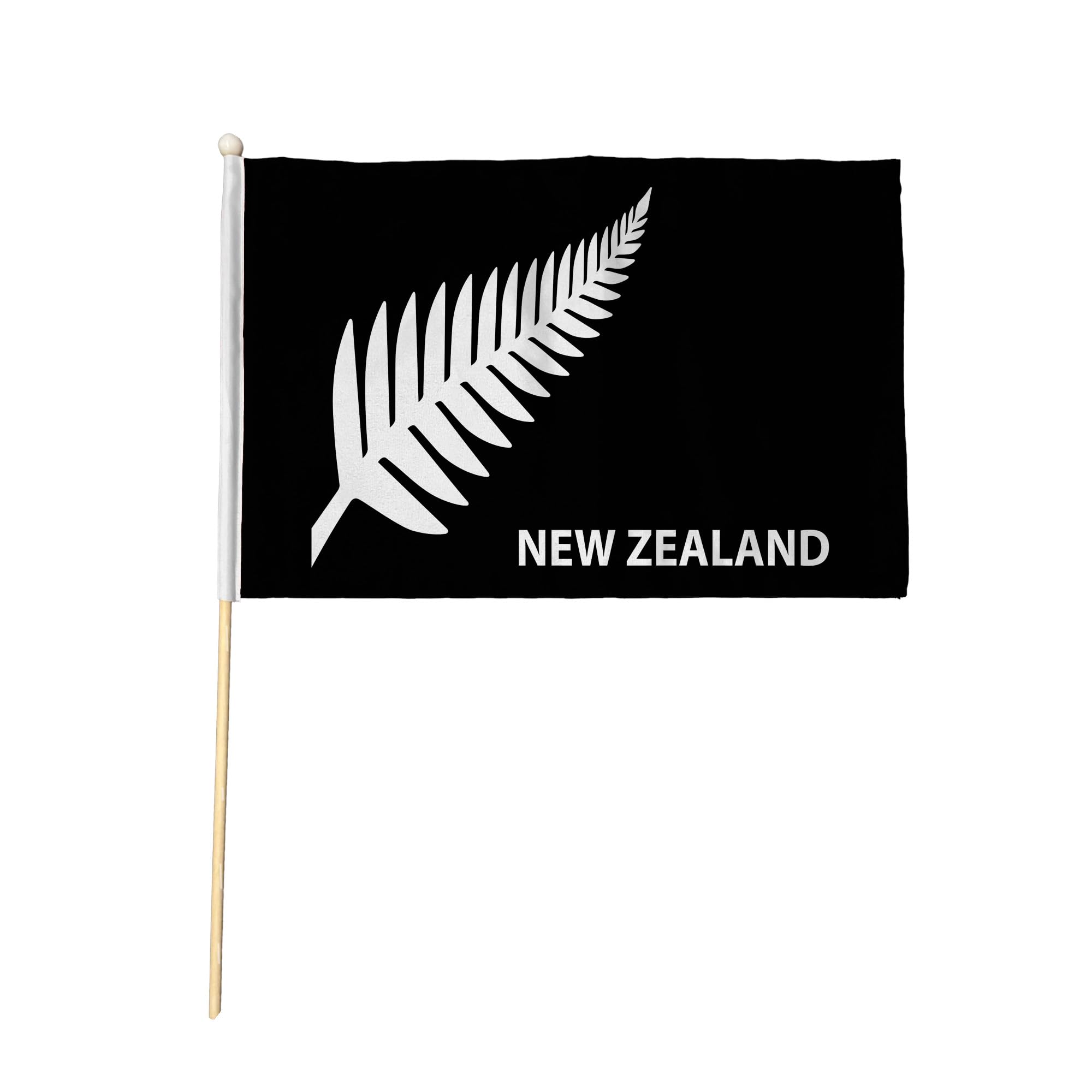 Flagtex New Zealand Silver Fern Pack of 2 Hand Waving Flag (9x6 Inch) - Premium Wooden Stick Hand Flag 9x6 Inch Natural Wood Pole Black White Kiwi Sports Flag Events Parades