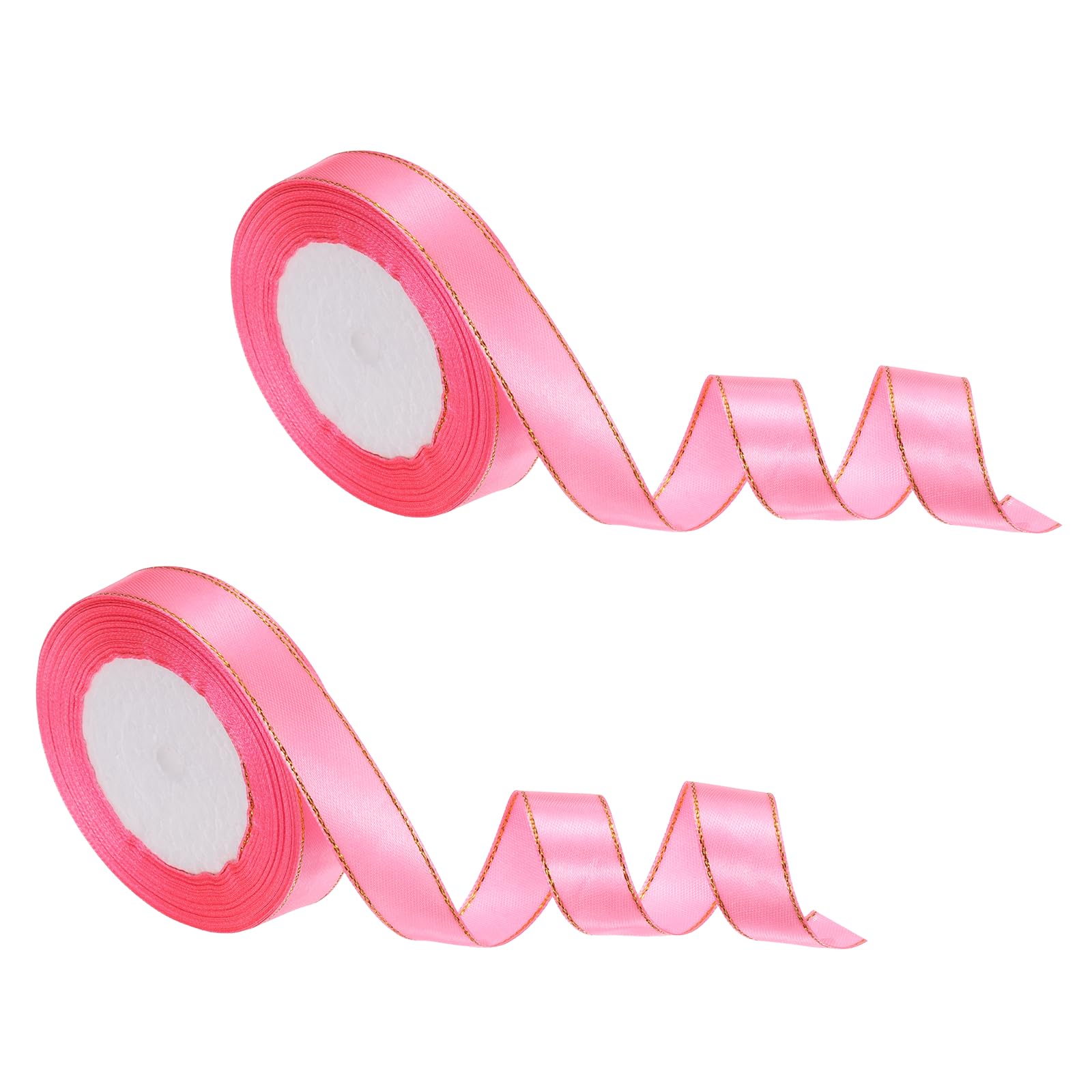 sourcing map 2Roll Satin Ribbon (3/4" x 24 Yards, Bright Pink) Double Golden Edge Fabric Ribbons - Elegant & Non-Fading, for Gift Wrapping Bows Making Floral Bouquets Wedding Party Decoration