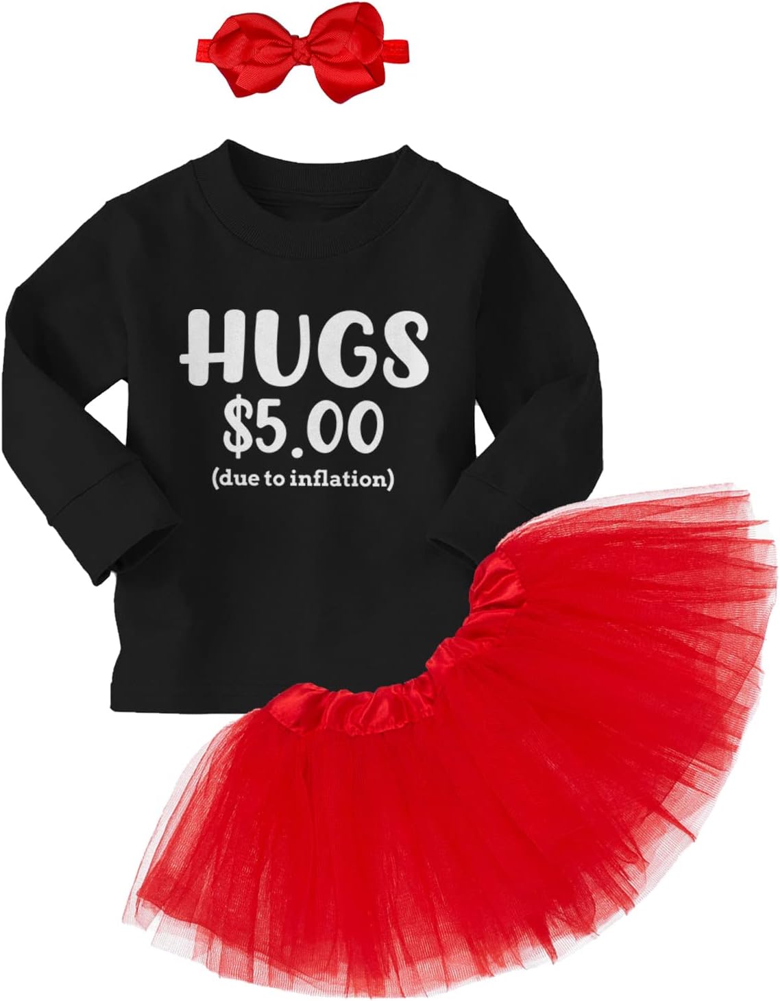 Hugs $5.00 (Due To Inflation) - Funny Love Baby Bodysuit + Tutu Skirt + Bow Headband Set