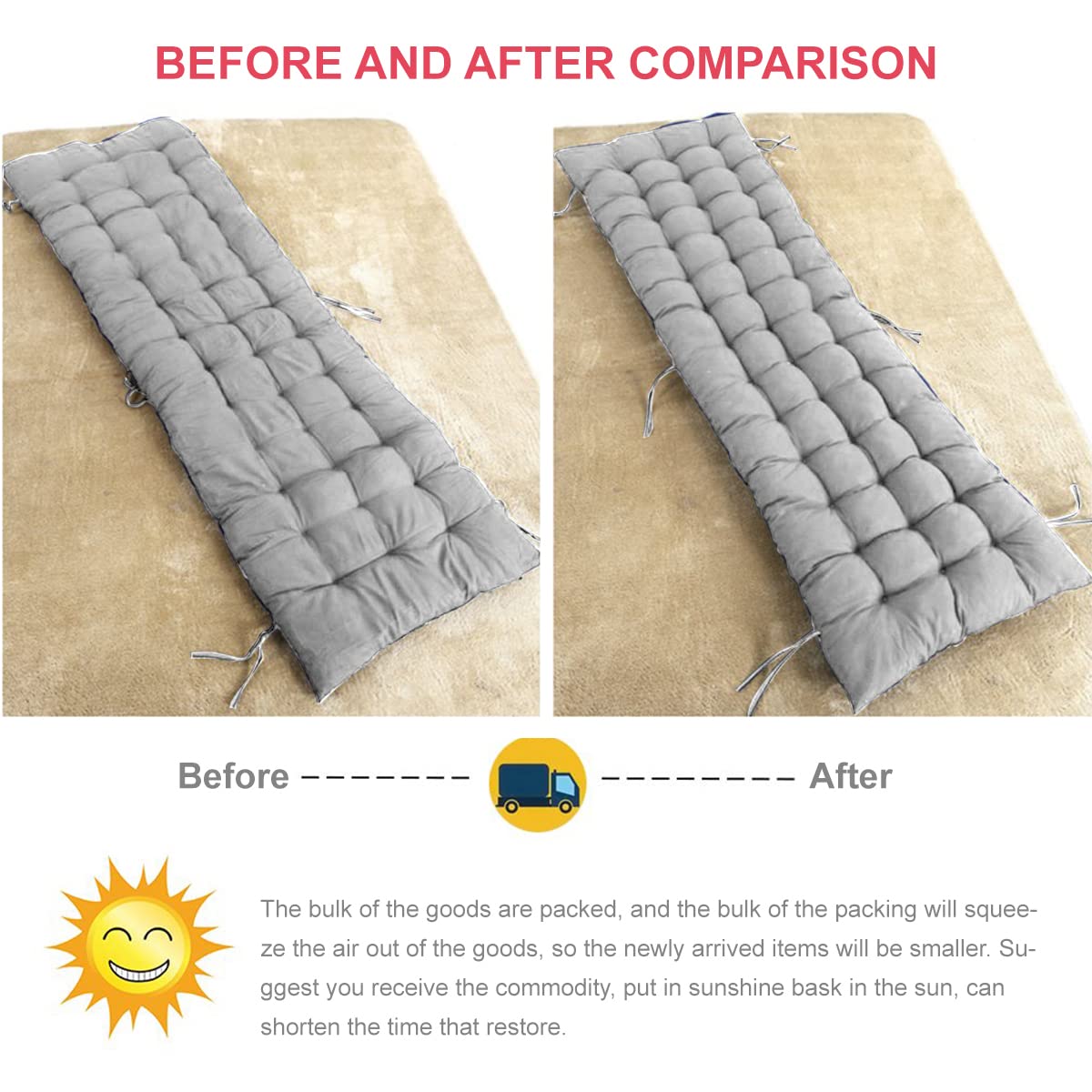 Cojín Acolchado para Tumbona con Reposapiés y Reclinable 170 x 50 cm - para Sillón de Jardín, Patio, Interiores